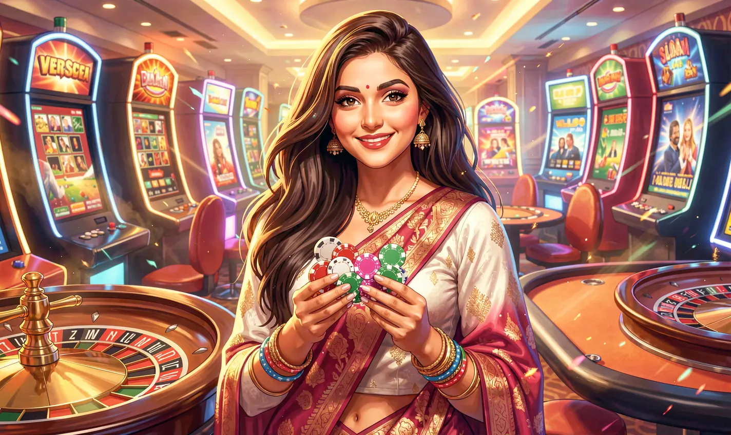 Confident Bangladeshi player enjoying casino gameplay with chips and roulette highlights the rewarding atmosphere of 52OK casino bonuses