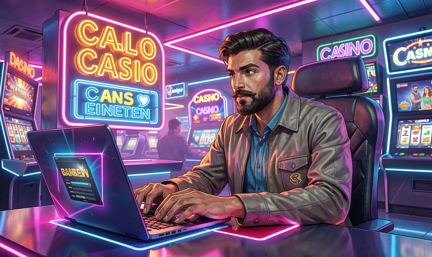 Focused Bangladeshi player enjoying immersive online casino gameplay on a laptop with vibrant neon casino visuals representing the 52OK games platform